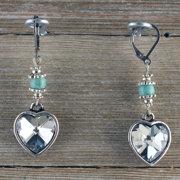 Turquoise Bling Heart Necklace & Earring Set - Picture 2 of 4